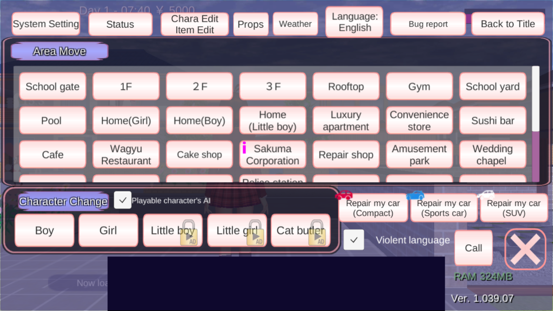 樱花校园模拟器英文版高马尾和舞蹈